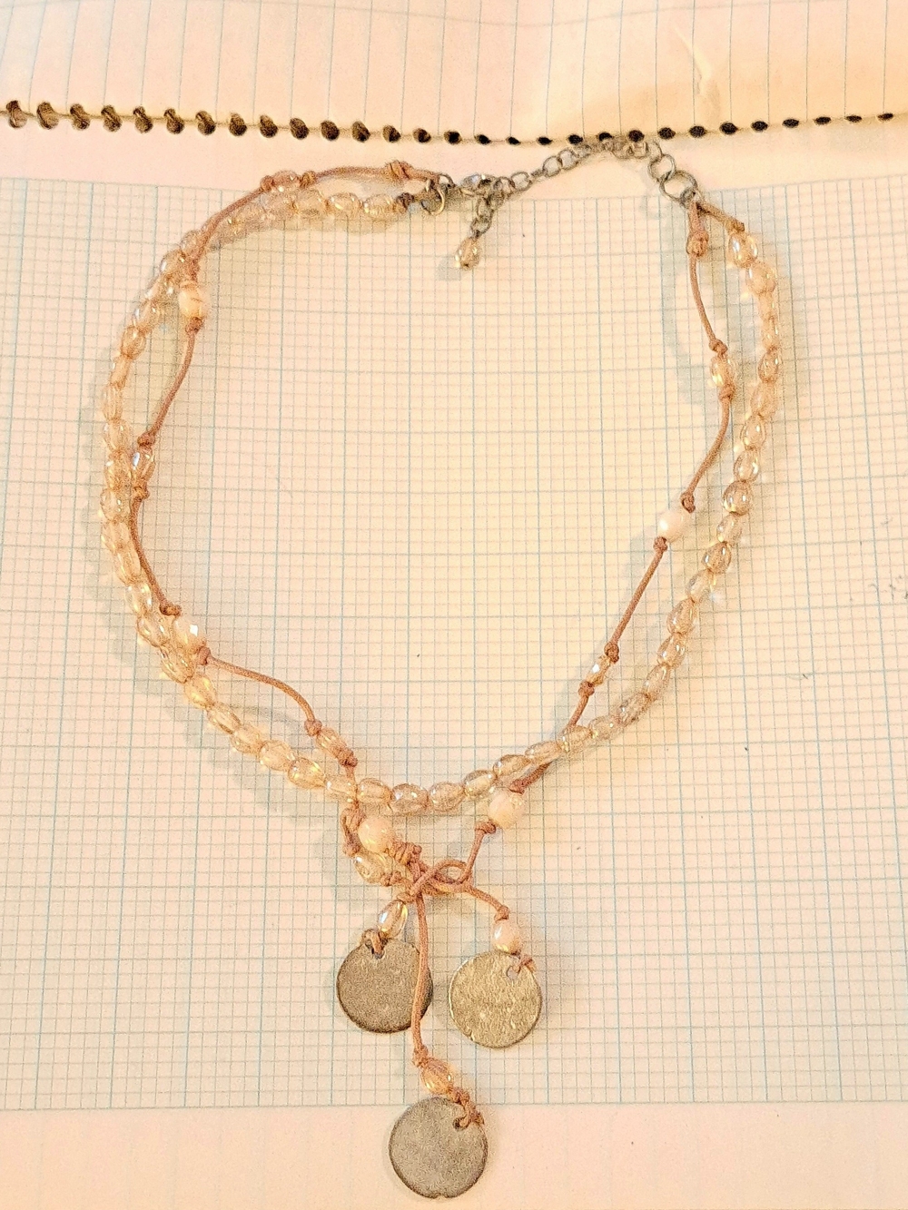 Aeropostale Beige Tan Beaded Layered Necklace with Coin Charms